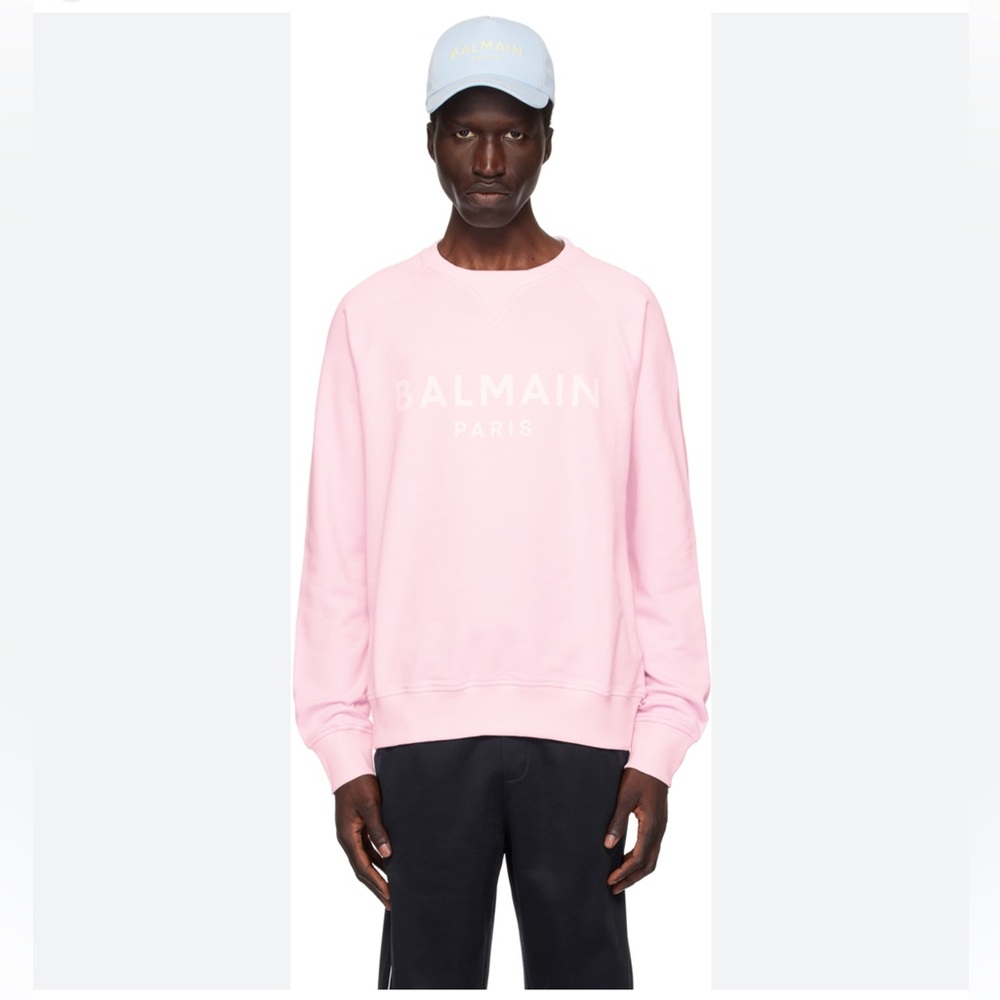 Balmain Paris Pink Logo Sweatshirt – Men’s Small – Soft Cotton Pullover Crewneck